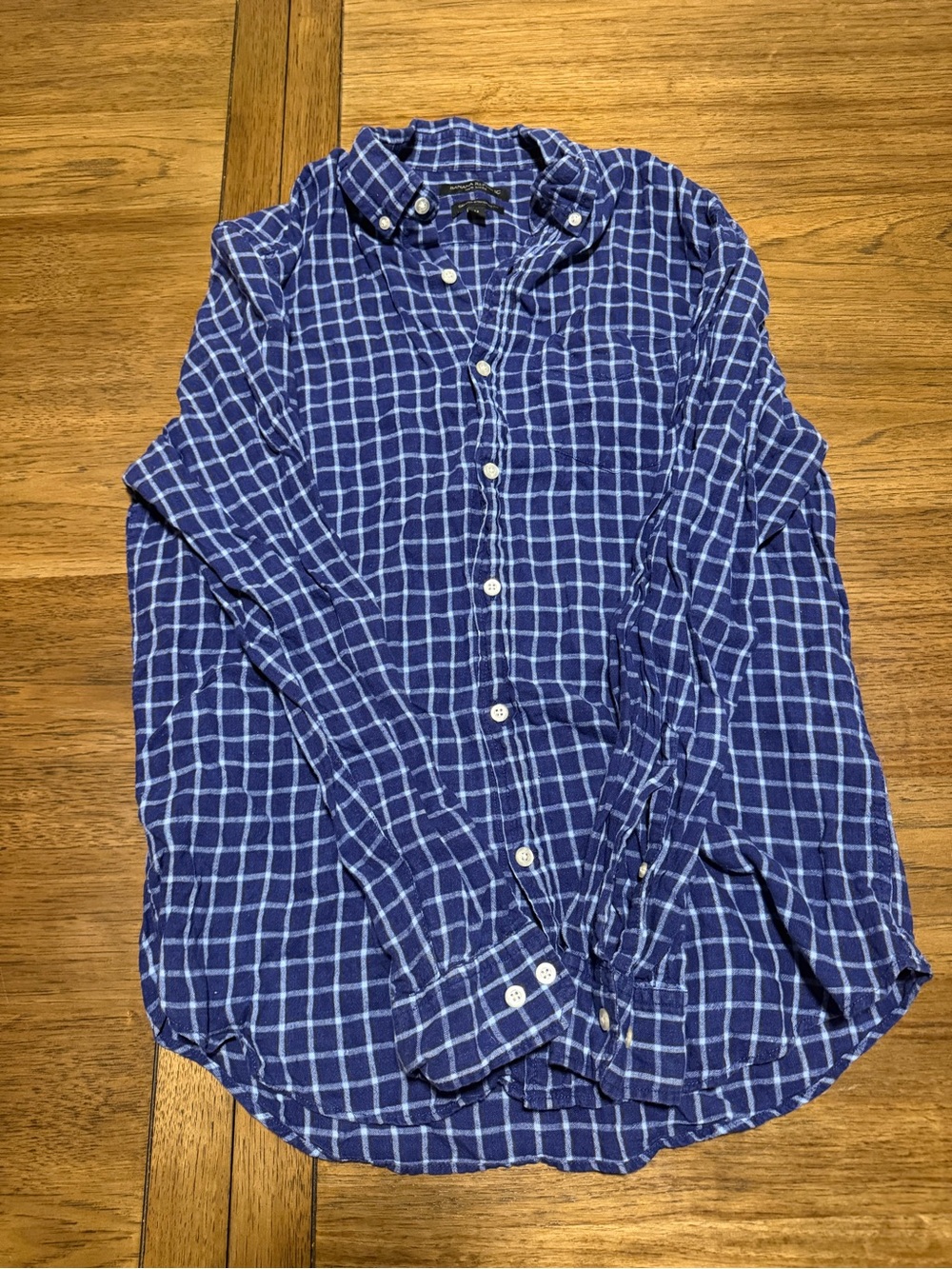 Banana Republic Men's Navy and White Windowpane Button-Down Shirt